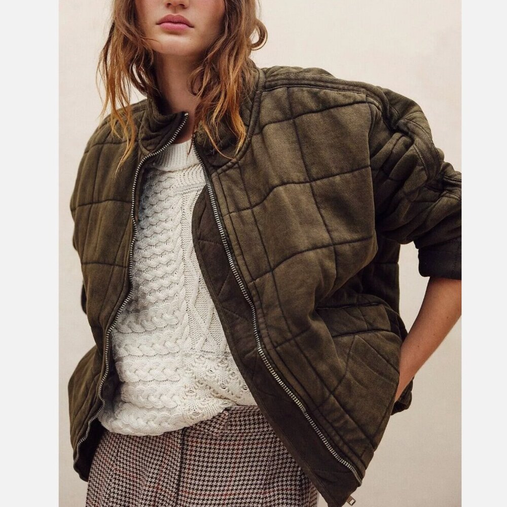 BEST NWT Free People Dolman Quilted Knit Jacket XS/S/M/L Olive Military Green - Picture 1 of 7